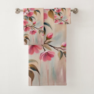 Pink Beige Branch Bath Towels