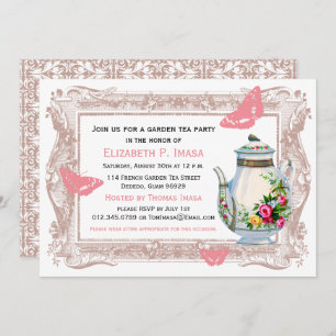 Pink & Beige Chic Country Garden Tea Party Invitation