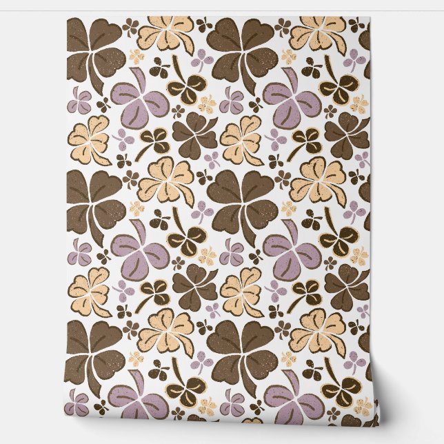 Pink Beige Clover Shamrock Hand Drawn Pattern Wallpaper (Unrolling)