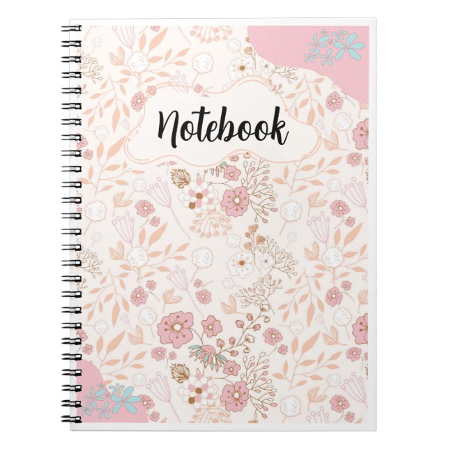 Pink Beige Floral Pattern-Feminine Elegant Notebook (Front)