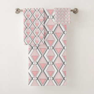 Pink beige geometric pattern bath towel set