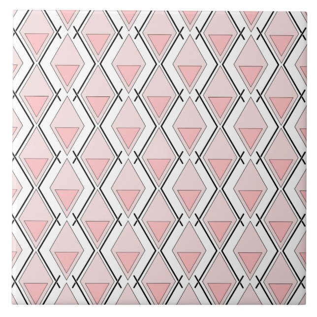 Pink beige geometric pattern ceramic tile (Front)