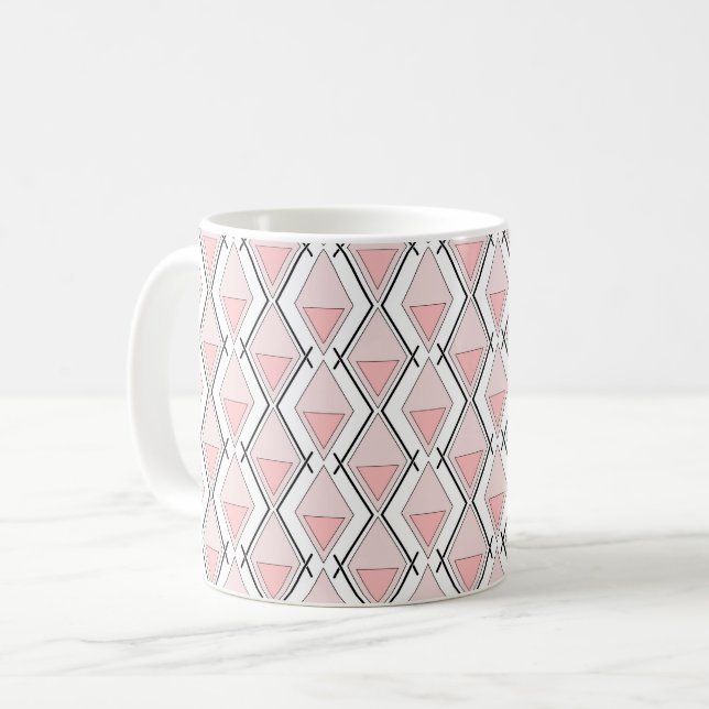 Pink beige geometric pattern coffee mug (Front Left)