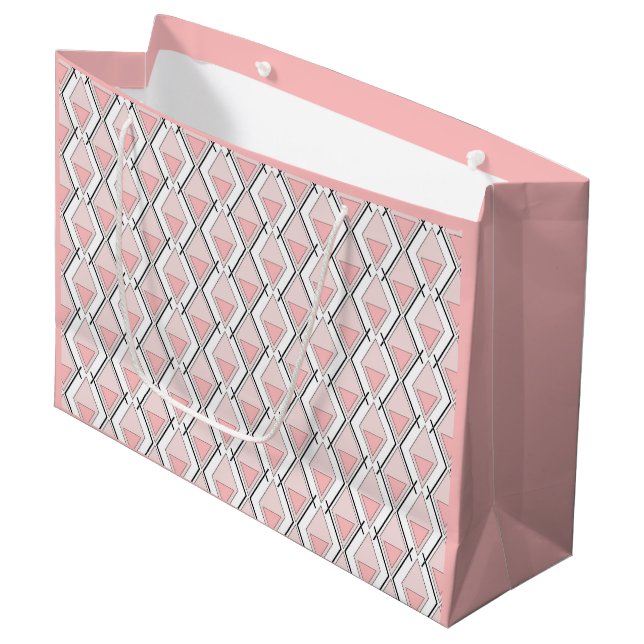 Pink beige geometric pattern large gift bag (Front Angled)