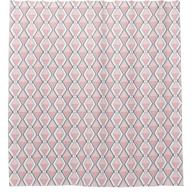 Pink beige geometric pattern shower curtain (Front)