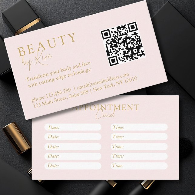 Pink & Beige-Gold, Minimal, Elegant, Salon Appointment Card (Pink & Beige-Gold, Minimal, Elegant, Salon Appointment Card)