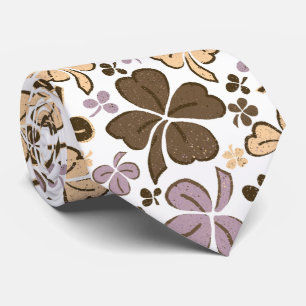 Pink Beige Lucky Clover Shamrock Pattern Tie