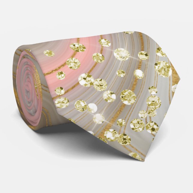 Pink & Beige Marble Gold Glitter Necktie (Rolled)