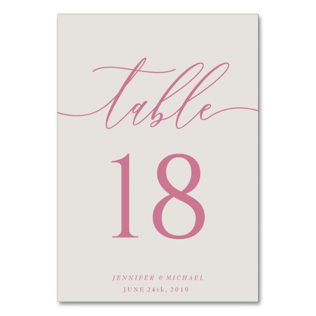 Pink Beige Modern Wedding Simple Elegant Seating Table Number (Front)
