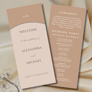 Pink Beige Monogram Minimalist Japandi Wedding  Program