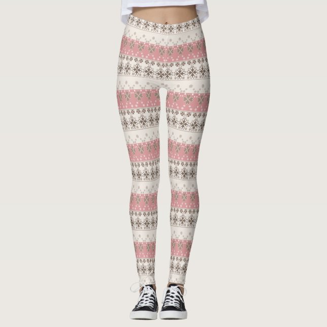 Pink beige ornament leggings (Front)