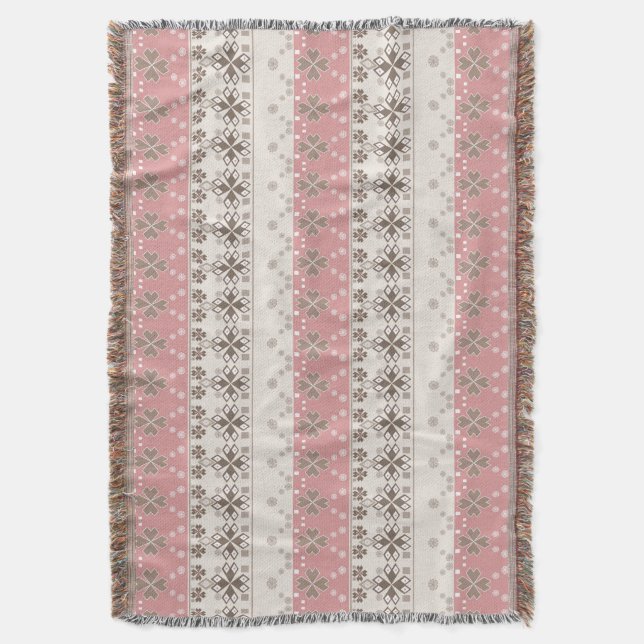 Pink beige ornament throw blanket (Front Vertical)