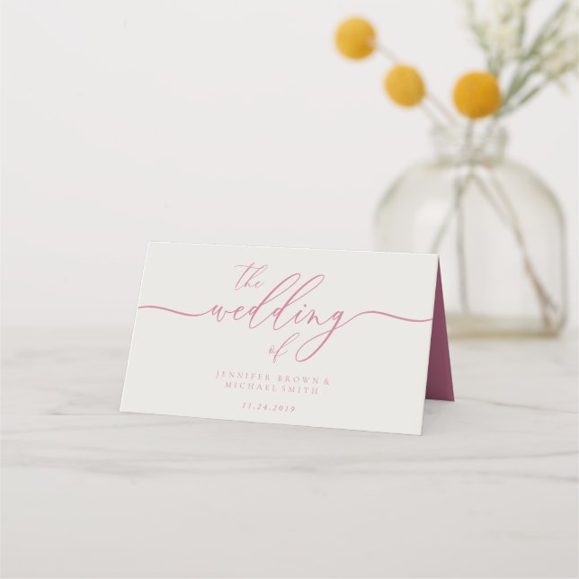 pink beige Script Font Seating Table Place Card (Back)