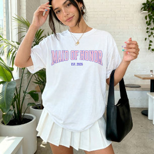 Pink + Beige Stripe Navy MAID OF HONOR T-Shirt