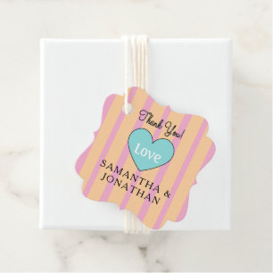Pink Beige Stripes Blue Heart Wedding Thank You Favour Tags