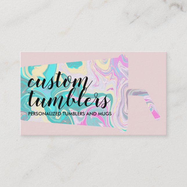 Pink beige Tumbler travel mug shop crafter Business Card (Front)