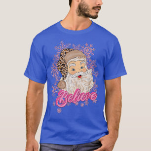 Pink Believe Santa Claus Snow Leopard Merry Christ T-Shirt