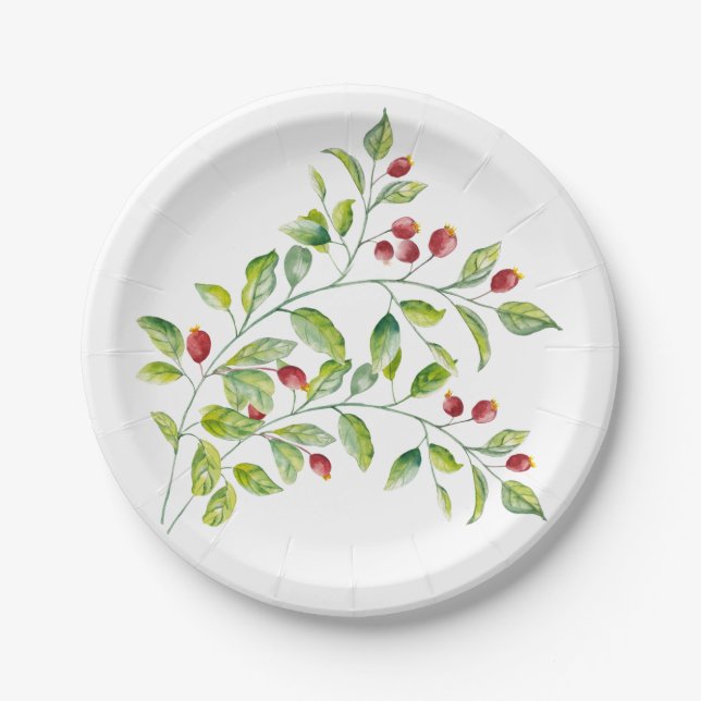 Pink Berries and Green Foliage Paper Plates (Front)