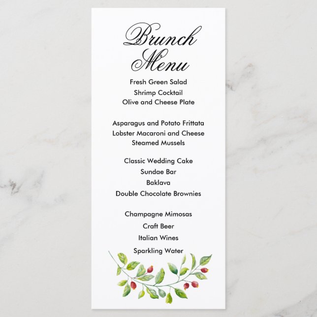 Pink Berries and Green Foliage Wedding Menu (Front)