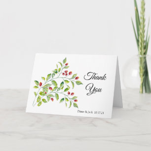 Pink Berries and Green Foliage Wedding Thank You Card
