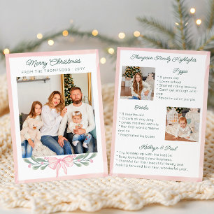 Pink Berries Bow Family Highlights Merry Christmas Holiday Card