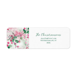 Pink Berries Elegant Floral Christmas Return Address Label