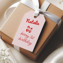 Pink Berry 1st Hand Drawn Strawberries Birthday