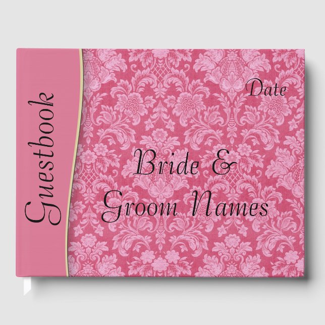 Pink Berry Damask Wedding or Shower Guestbook (Front)