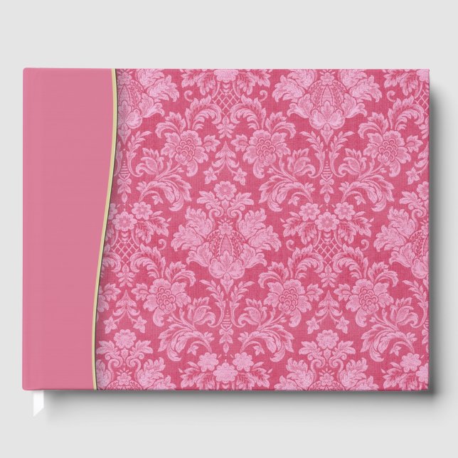 Pink Berry Damask Wedding or Shower Guestbook (Front)
