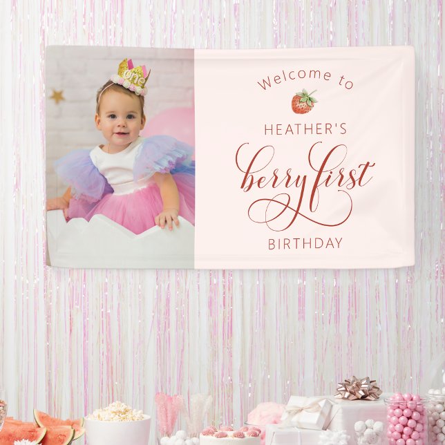 Pink Berry First Birthday Banner (Pink Berry First Birthday Welcome Banner by Painted Paperie
)