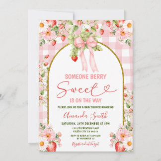 Pink Berry Sweet Baby is On The Way Baby Shower Invitation