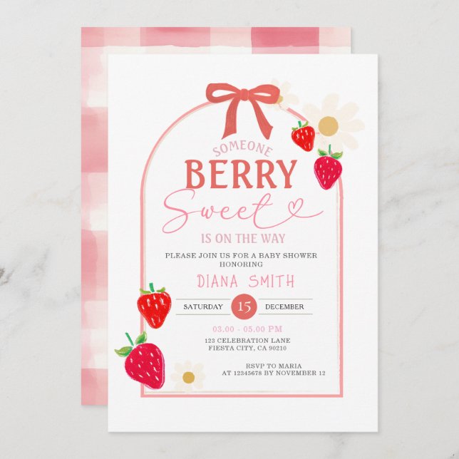 Pink Berry Sweet Baby Shower Invitation  (Front/Back)