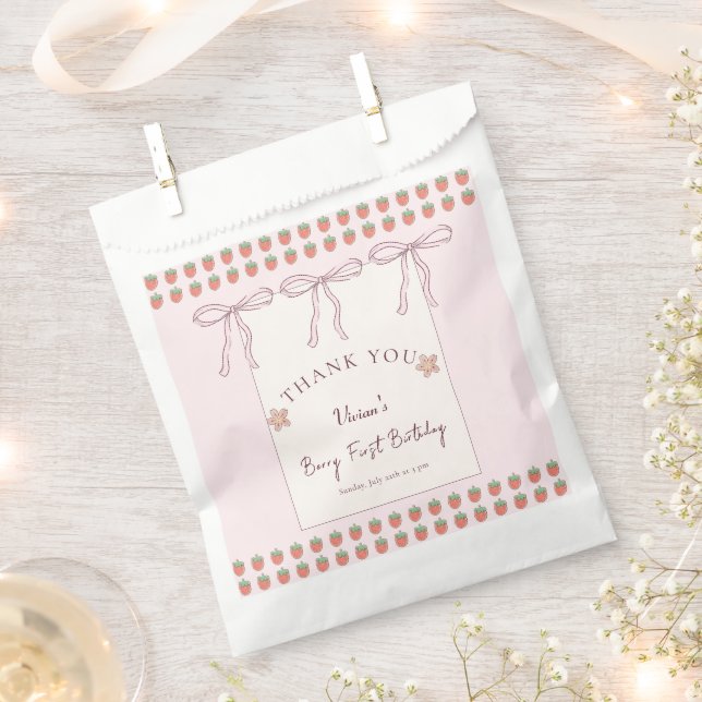 Pink Berry Sweet Girl Baby Shower Favour Bag (Clipped)