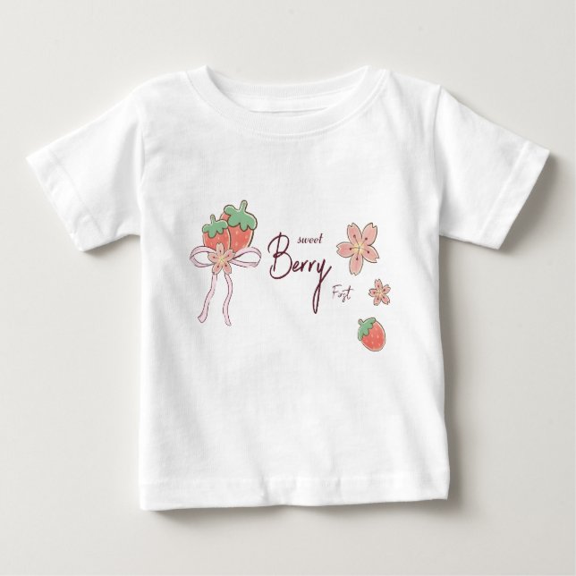 Pink Berry Sweet Girl First Birthday Baby T-Shirt (Front)