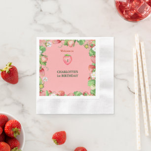 pink berry sweet girls first birthday welcome napkin