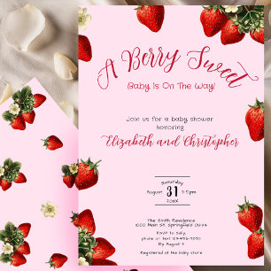 Pink Berry Sweet Red Strawberry Girl Baby Shower Invitation