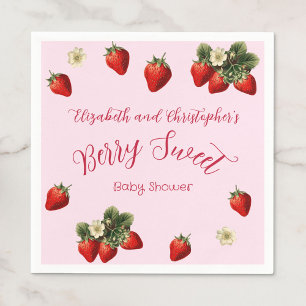 Pink Berry Sweet Red Strawberry Girl Baby Shower Napkin
