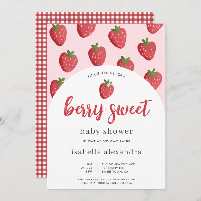 Pink Berry Sweet Strawberry Baby Shower Invitation (Front/Back)