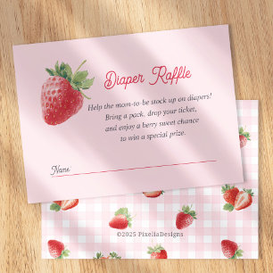 Pink Berry Sweet-Strawberry Diaper Raffle Ticket Enclosure Card