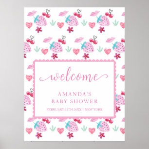 Pink Berry Sweet Sweetheart Baby Shower Welcome  Poster