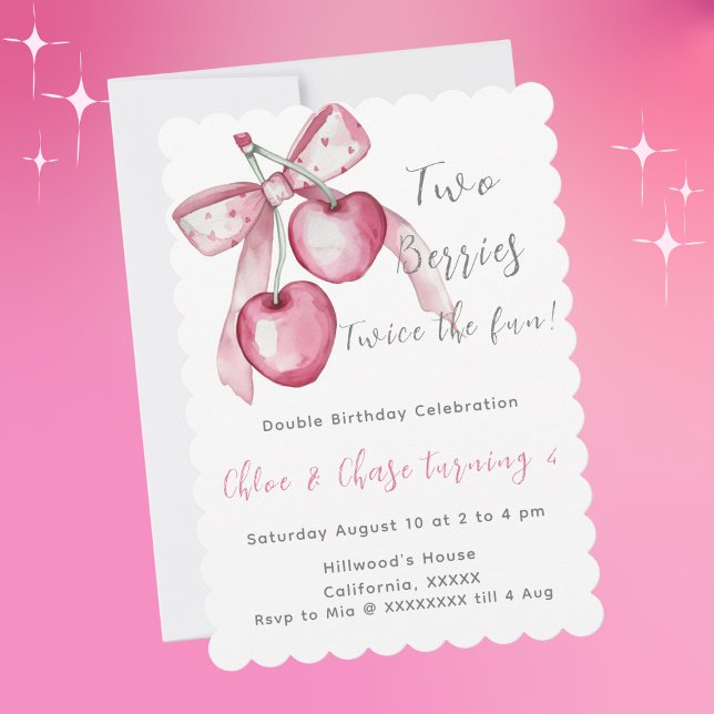 Pink Berry Sweet Twins Birthday Invite for Girls (Creator Uploaded)