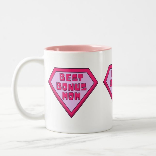 Pink Best Bonus Mum Mother's Day Two-Tone Coffee Mug (Left)