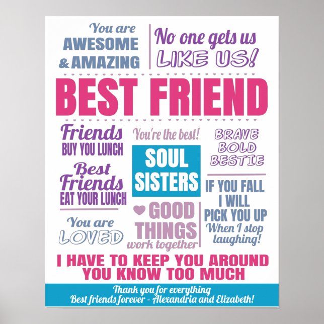 Pink Best Friends Bestie Quotes Poster (Front)