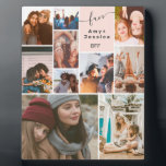 Pink Best friends bff script 10 photo collage grid Plaque<br><div class="desc">Best friends bff on grey and pastel blush pink script 10 photos collage grid,  perfect gift for your bestie!</div>