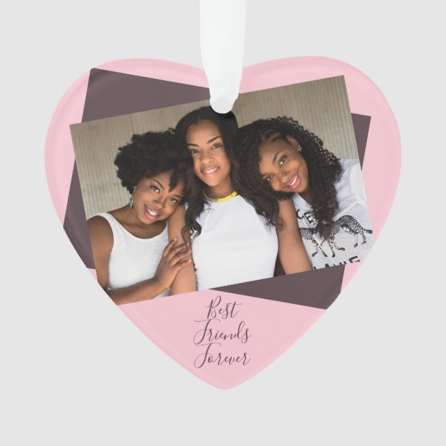 Pink Best Friends Forever Photo with Custom Script Ornament (Front)