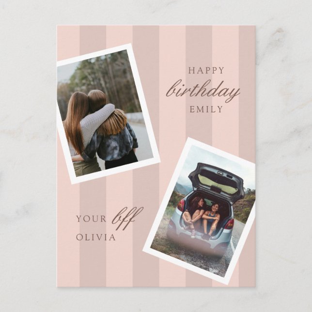 Pink Best Friends Photo Happy Birthday  Postcard (Front)