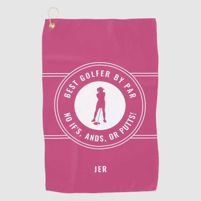 Pink Best Golfer By Par Funny Putts Ladies Sports Golf Towel (Front)