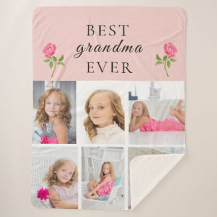 Pink Best Grandma Ever 6 Photo Sherpa Blanket