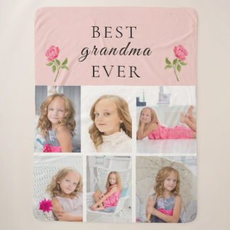 Pink Best Grandma Ever 6 Photo Sherpa Blanket
