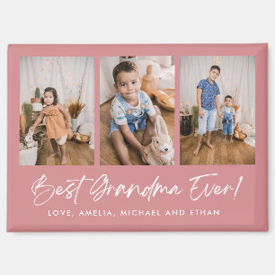 Pink Best Grandma Ever Three Photo Magnet